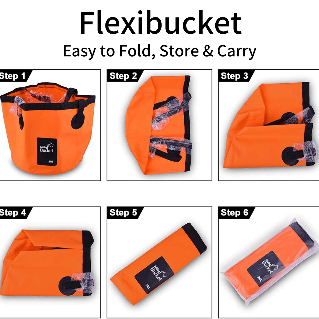 FlexiBucket™ - The compact folding bucket. Perfect for camping, gardening, and cleaning. Convenient, durable, and space-saving.