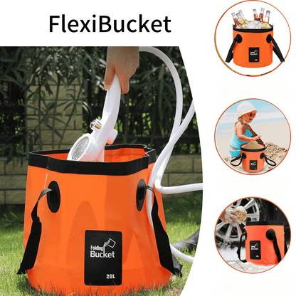 FlexiBucket™ - The compact folding bucket. Perfect for camping, gardening, and cleaning. Convenient, durable, and space-saving.